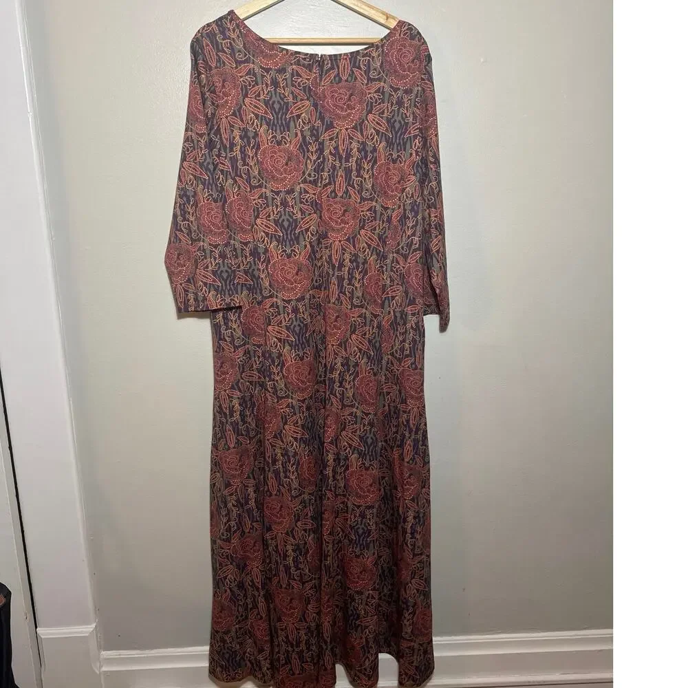 Women's Size 2X Soft Surroundings Alcott Floral Maxi Dress 3/4 Sleeve Scoop Neck - Picture 5 of 9